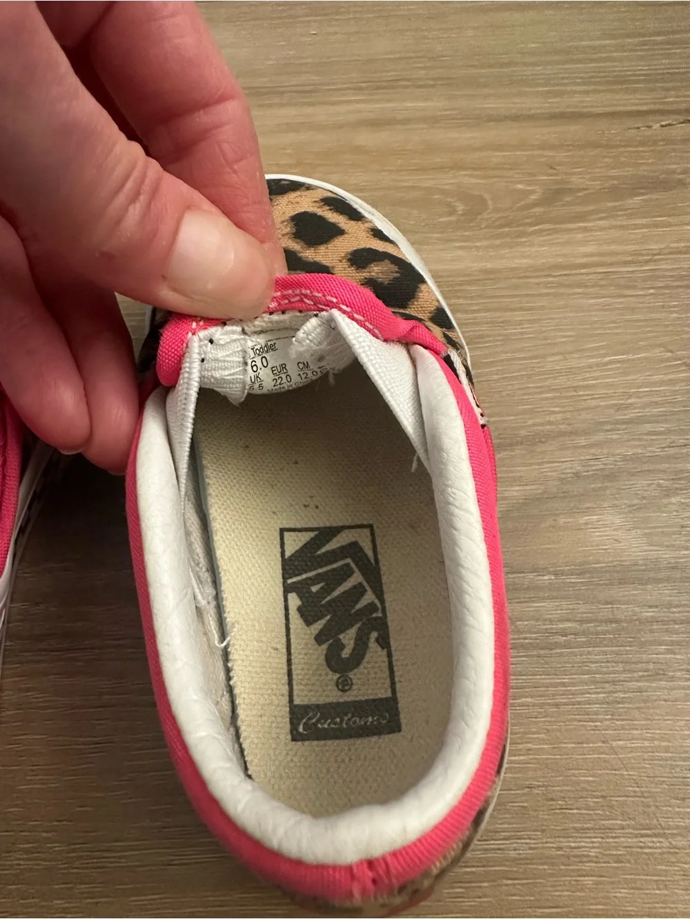 Vans Leopard Toddler Slip On Shows Hot Pink & Checkered Details